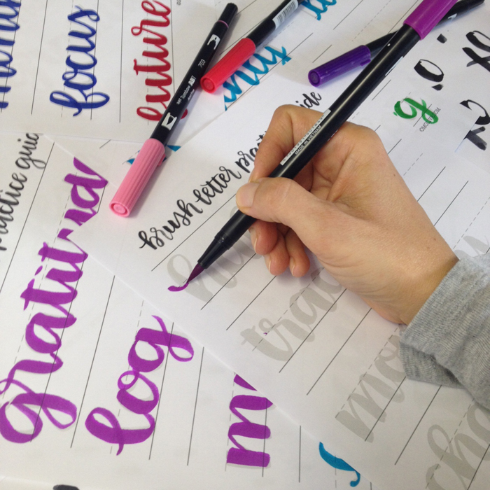 Free Brush Lettering Practice Printable with Bullet Journal spread titles - www.christina77star.co.uk