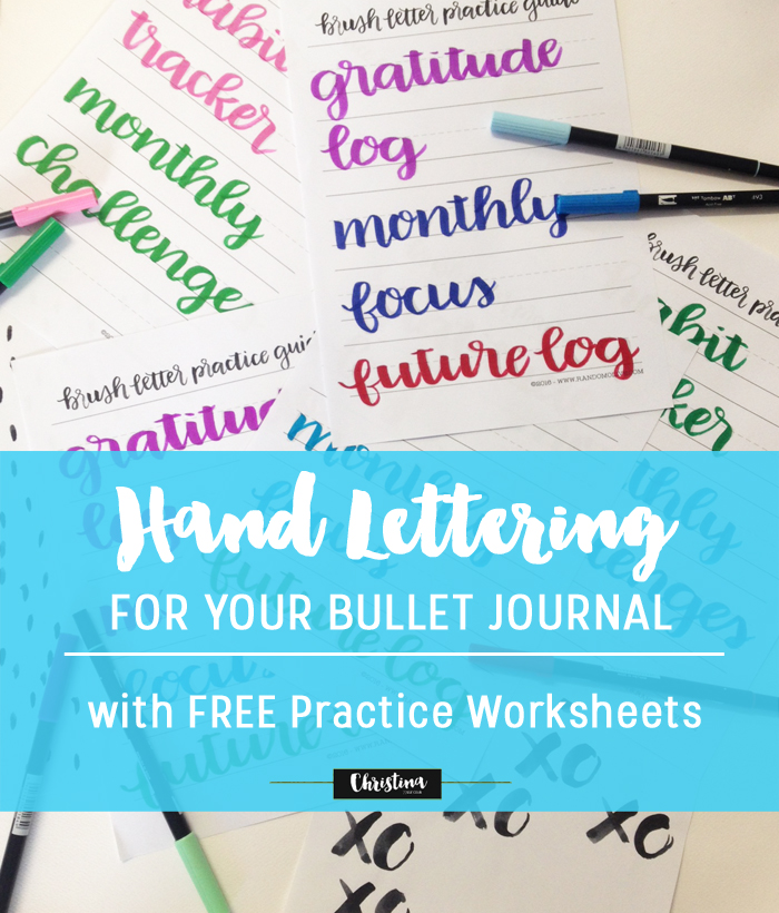 Free Brush Lettering Practice Printable with Bullet Journal spread titles - www.christina77star.co.uk