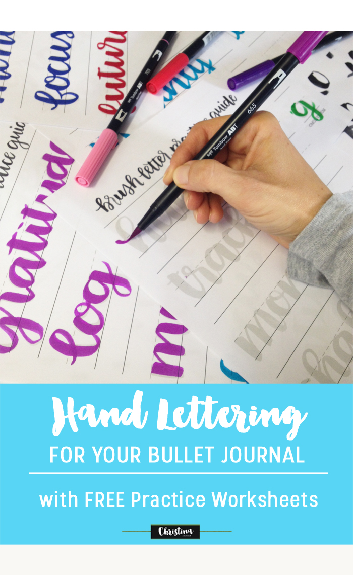 Free Brush Lettering Practice Printable with Bullet Journal spread titles - www.christina77star.co.uk