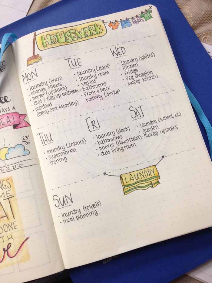 Housework Weekly Schedule for Bullet Journals - christina77star.co.uk