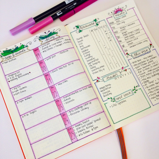 Here are some examples of weekly spread ideas for your bullet journal, by me and other talented fellow bullet journalists, so that you get inspired - www.christina77star.co.uk