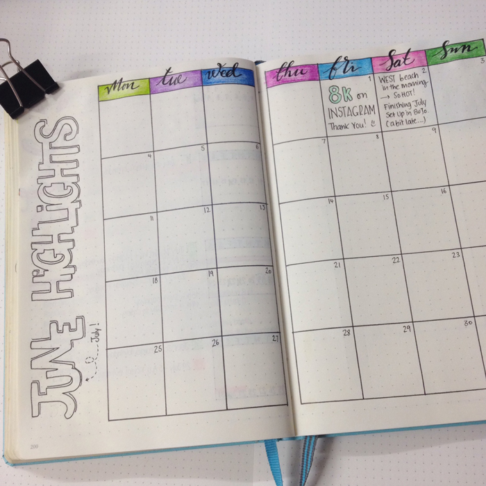 Keeping things simple in July's monthly set up in my bullet journal - christina77star.co.uk
